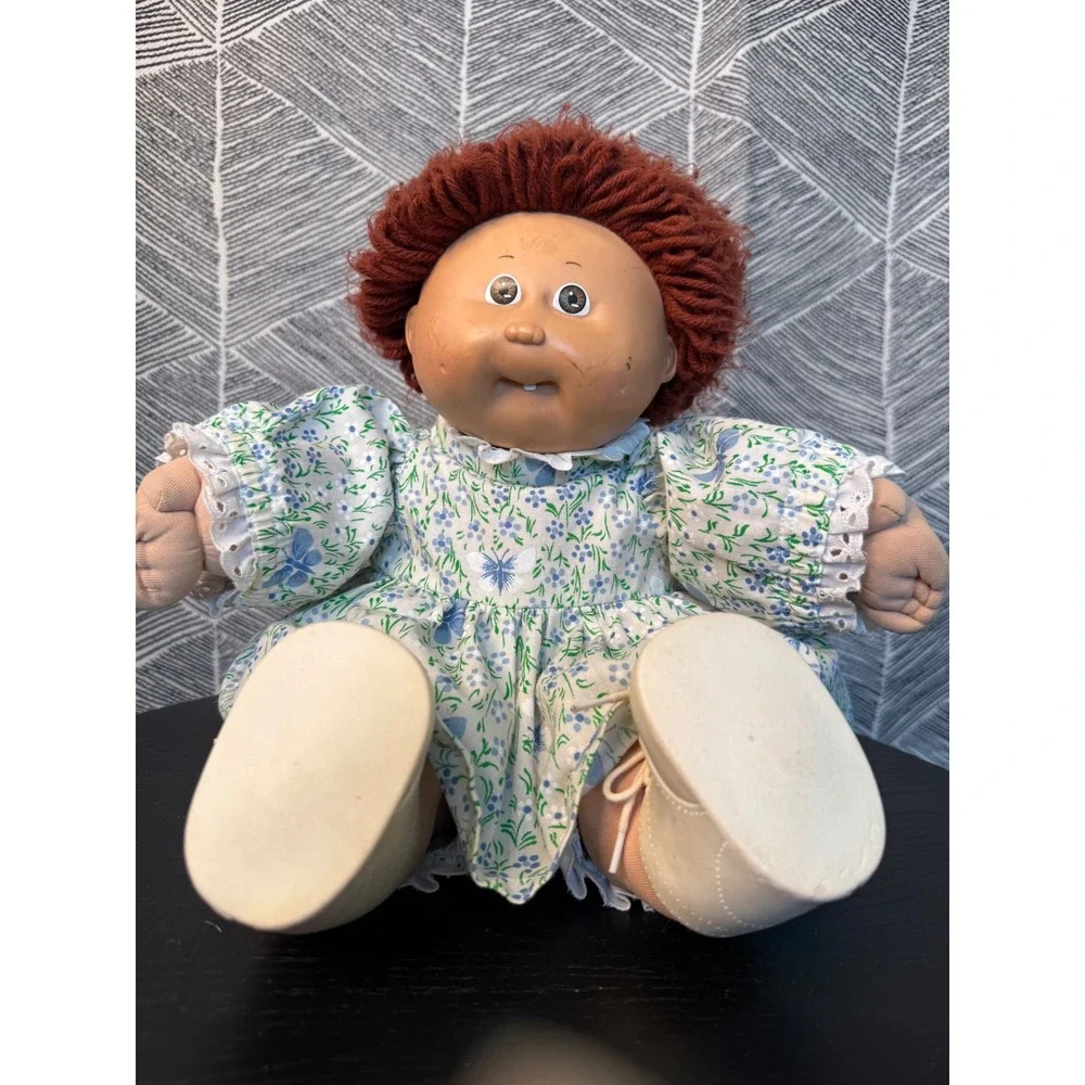 Vintage 1985 Cabbage Patch Kids Doll Girl Auburn Hair Brown Eyes Floral Dress